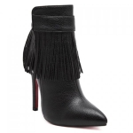 Elegant Black and Tassels Design Women's Ankle Boots