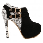 Elegant Buckle and Snake Print Design Women's Ankle Boots