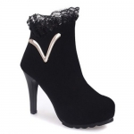 Elegant Suede and Lace Design Women's Ankle Boots